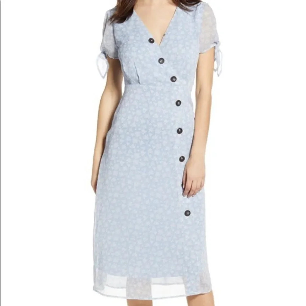 JOA Button Front Crepe Midi Dress